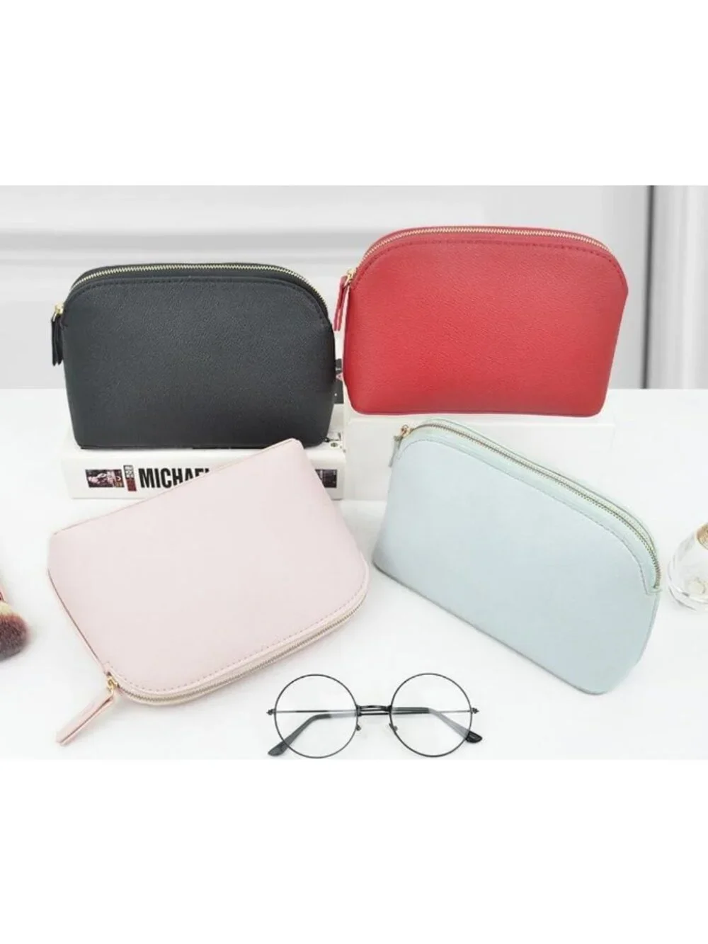 Portable PU Leather Makeup Organizer Pouch - Travel Cosmetic Clutch for